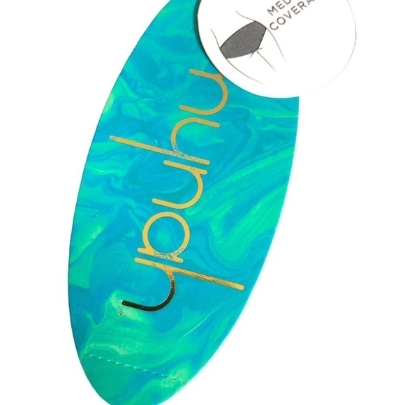 Mynah Catch A Wave Textured Navy Zipper High Waisted Bikini Bottom Sz. L NWT - Picture 3 of 5